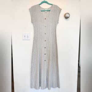Caution To The Wind Grey Button-Down Midi Dress Small